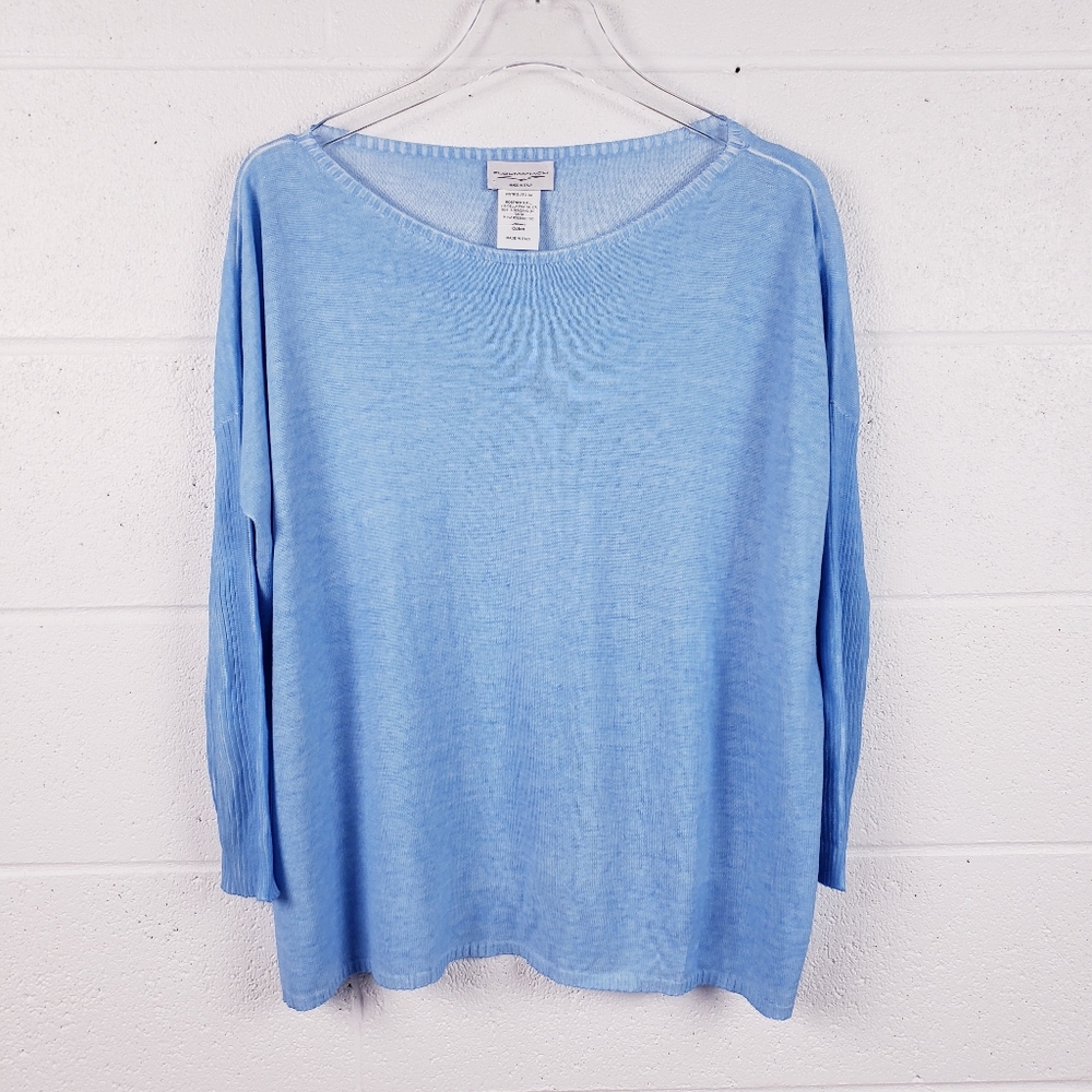 Ploumanac'h Blue Long Sleeve Lightweight Sweater‎ Boat Neck Ribbed Size Large